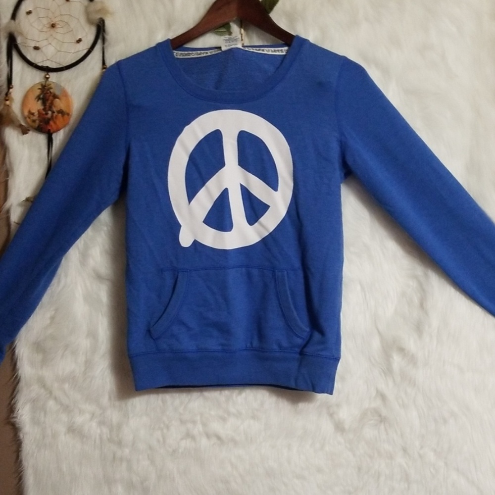 Pink XS hoodie with kangaroo pocket peace sign - Picture 3 of 7